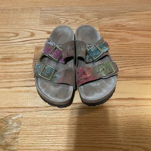 Birkenstock 'Arizona' Soft Footbed Printed Leather Sandal Size 38